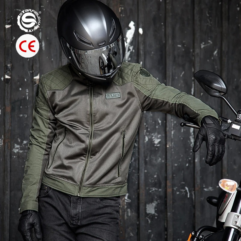 Motorcycle Gear Mesh - SFK Frühling/Sommer Atmungsaktive Retro Herren-Motorradjacke mit